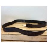 2Pc Lot; Vintage Well Worn In Harley Davidson Size 44 Brown Leather Belt with Heavy HD Eagle Belt Buckle #97635-05V & New w/Tag Size 44 HD Brown Woven Leather Belt