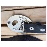 2Pc Lot; Vintage Well Worn In Harley Davidson Size 44 Brown Leather Belt with Heavy HD Eagle Belt Buckle #97635-05V & New w/Tag Size 44 HD Brown Woven Leather Belt