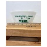 Mid-Century 8" Federal Milk Glass Bowl With Advertizement Nelson Implement & Chevrolet Milnor, ND Since 1948