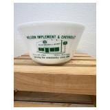 Mid-Century 8" Federal Milk Glass Bowl With Advertizement Nelson Implement & Chevrolet Milnor, ND Since 1948