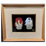 Japanese Framed Artwork with Kabuki Figures Gold and Silver Art