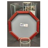 Prized Football Octagonal Glass Mirrored Display Case with Wood Base and Removable Riser