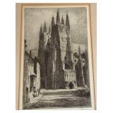 Framed Etching of Canterbury Cathedral by A. Rudgey