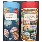 Set of 2 Cavallini & Co. 1000 Piece Vintage Puzzles - Jellyfish and National Parks