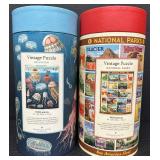 Set of 2 Cavallini & Co. 1000 Piece Vintage Puzzles - Jellyfish and National Parks