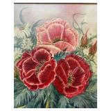Framed Pink & Red Poppies Oil Painting Signed Jody with Ornate Gold Frame