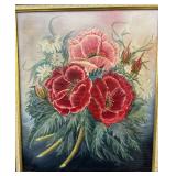 Framed Pink & Red Poppies Oil Painting Signed Jody with Ornate Gold Frame
