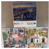 Set of 3 Jigsaw Puzzles - Paris Night & Day, Afternoon Tea, Spring Terrace