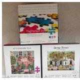 Set of 3 Jigsaw Puzzles - Paris Night & Day, Afternoon Tea, Spring Terrace