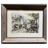 Framed Paris Place du Tertre Watercolor by F. Jelani