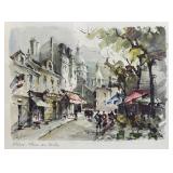 Framed Paris Place du Tertre Watercolor by F. Jelani