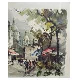 Framed Paris Place du Tertre Watercolor by F. Jelani