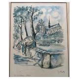 Framed Watercolor Print Paris Notre-Dame d