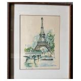 Framed Watercolor Print of Paris, Eiffel Tower by Puillery