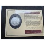 Portraits of Liberty Card with COA 1998 Silver Dollar and 1974 Statue of Liberty Stamp