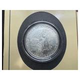 Portraits of Liberty Card with COA 1998 Silver Dollar and 1974 Statue of Liberty Stamp