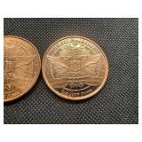 Two 2012 1 oz Copper Rounds Lincoln Design