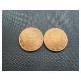 Two 1 OZ Copper Rounds 2011 Statue of Liberty Design