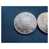 Two 1 OZ Copper Rounds 2011 Statue of Liberty Design