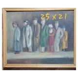 Men in Line Original Acrylic on Board Signed D. Hofman 1967