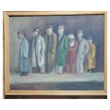 Men in Line Original Acrylic on Board Signed D. Hofman 1967