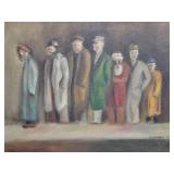 Men in Line Original Acrylic on Board Signed D. Hofman 1967