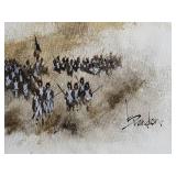 French Soldiers in the Mist Unframed Acrylic on Canvas Signed Brandon