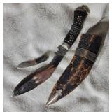 Antique Gurkha Kukri with 2 Utility Knives in One Sheath