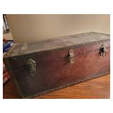 Antique Brass Trimmed Wood Toolbox