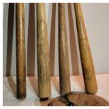 Vintage Wooden Baseball Bats and Catchers Mitt