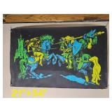 Vintage 1970s Blacklight Poster ? Medieval Knight on Horseback ? Fluorescent Neon Art