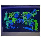 Vintage 1970s Blacklight Poster ? Medieval Knight on Horseback ? Fluorescent Neon Art