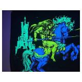 Vintage 1970s Blacklight Poster ? Medieval Knight on Horseback ? Fluorescent Neon Art