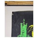 Vintage 1970s Blacklight Poster ? Medieval Knight on Horseback ? Fluorescent Neon Art