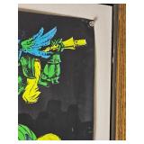 Vintage 1970s Blacklight Poster ? Medieval Knight on Horseback ? Fluorescent Neon Art