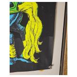 Vintage 1970s Blacklight Poster ? Medieval Knight on Horseback ? Fluorescent Neon Art