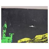 Vintage 1970s Blacklight Poster ? Medieval Knight on Horseback ? Fluorescent Neon Art