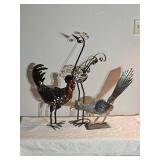 Decorative Metal Bird Sculpture Trio ? Rooster, Peacock & Roadrunner