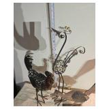 Decorative Metal Bird Sculpture Trio ? Rooster, Peacock & Roadrunner