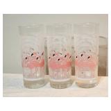 Set of 3 Retro Pink Flamingo Highball Glasses