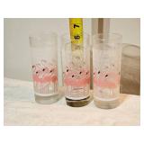 Set of 3 Retro Pink Flamingo Highball Glasses