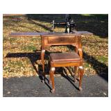 Vintage Singer Sewing Machine in Wood Cabinet with Matching Bench Ð Model AG915966