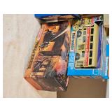 Vintage Die-Cast Vehicle Lot – Corgi Classics & Matchbox – Berlin Bus, Models of Yesteryear Fire Engine, Limited Edition Chevy Sheriff Car, Volkswagen Van, Tow Truck & Yellowstone Tour Bus – Box