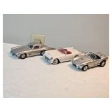 1:24 Scale Classic Sports Car Trio – Franklin Mint Mercedes-Benz 300SL Gullwing, 1953 Corvette Roadster, & Shelby Cobra Die-Cast Models