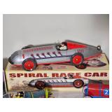 Lot of 4 Vintage Schylling Tin Wind-Up Race Cars w/ Boxes & COAs – Spiral, Bugatti T-35, #2 Race Car, & Land Speed Style