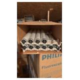 Open Case of General Electric Fluorescent Light Bulbs, 10 Bulbs in Box, F18-T12-CW-HO Cool White, High Output, 18 Watts, 16 Inches Long
