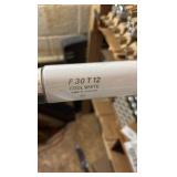Open Case of Fluorescent Light Bulbs, 21 Bulbs in Box, F30-T12 Cool White 30 Watts, 36 Inches Long