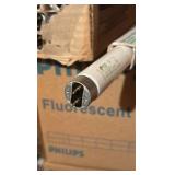 Open Case of Fluorescent Light Bulbs, 22 Bulbs in Box, F17-T8-850 17 Watts, 5000K Color Temp 24 Inches Long