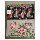 2 Hand Hooked Christmas Accent Rugs, Stockings & Ornaments