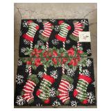 Set of 2 Christmas Hand Hooked Accent Rugs, Stocking Design, 22x38 in